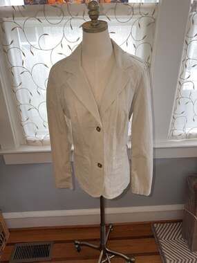 L.L.Bean Women's Tan and White Striped Seersucker Blazer